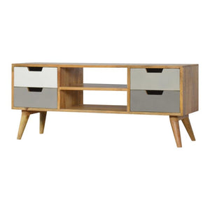 Grey Gradient Mango Wood TV Unit | 4 Drawers | 2 Open Shelves