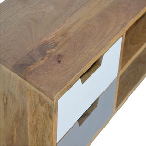 Grey Gradient Mango Wood TV Unit | 4 Drawers | 2 Open Shelves