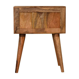 Grey Patterned Bedside Table | Solid Mango Wood | Oak Finish | 2 Drawers