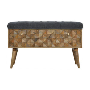 Grey Tweed Diamond Bench | Textured Upholstery | Versatile Home Seating