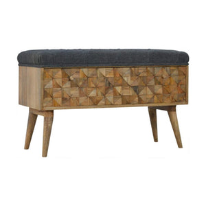 Grey Tweed Diamond Bench | Textured Upholstery | Versatile Home Seating