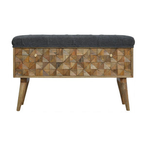 Grey Tweed Diamond Bench | Textured Upholstery | Versatile Home Seating