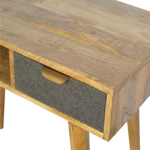 Grey Tweed Drawer Writing Desk | Open Shelf | Solid Wood