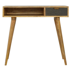 Grey Tweed Drawer Writing Desk | Open Shelf | Solid Wood