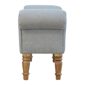 Grey Tweed Scroll Arm Bench | Turned Mango Wood Legs