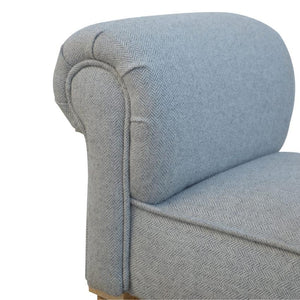 Grey Tweed Scroll Arm Bench | Turned Mango Wood Legs