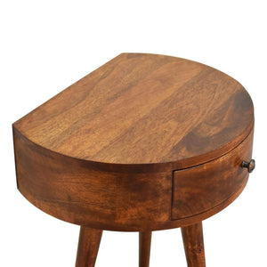 Half-Moon Bedside Table with Drawer | Solid Mango Wood | Chestnut Finish