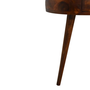 Half-Moon Bedside Table with Drawer | Solid Mango Wood | Chestnut Finish