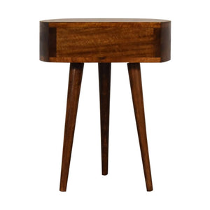 Half-Moon Bedside Table with Drawer | Solid Mango Wood | Chestnut Finish