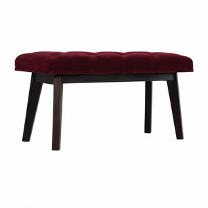 Hallway Bench | Wine Red Velvet | Solid Mango Wood Frame | Upholstered Entryway Seating