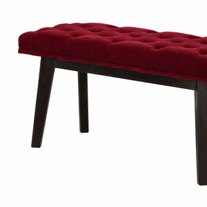Hallway Bench | Wine Red Velvet | Solid Mango Wood Frame | Upholstered Entryway Seating