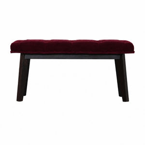 Hallway Bench | Wine Red Velvet | Solid Mango Wood Frame | Upholstered Entryway Seating