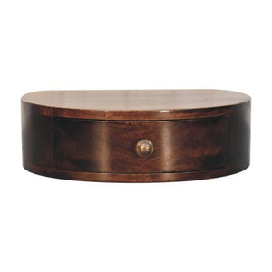 Halo Floating Bedside Table | Solid Mango Wood | California Walnut Finish | Wall Mounted 1 Drawer