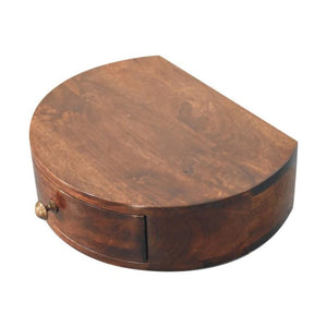 Halo Floating Bedside Table | Solid Mango Wood | California Walnut Finish | Wall Mounted 1 Drawer
