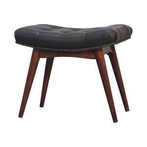 Harbour Olive Green Leather Footstool | Buffalo Leather | Solid Mango Wood | Deep Button Seat