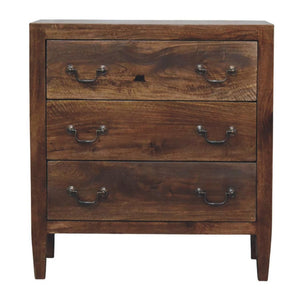 Harlow Compact Chest of Drawers | Solid Mango Wood | Three Drawers | Roasted Almond Finish