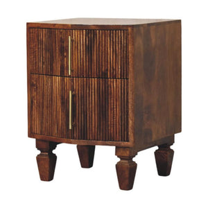 Harper Ribbed Bedside Table | Textured Storage | Chestnut Finish