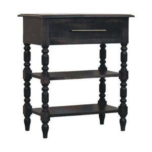 Heritage Turned-Leg Side Table | Solid Mango Wood | Carbon Ash Finish | 1 Drawer Accent Table