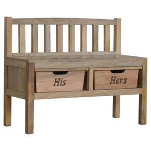 His & Hers Carved Storage Bench | Decorative Bedroom Seating | Hidden Storage