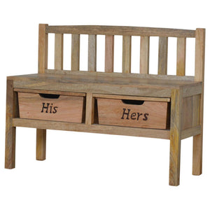His & Hers Carved Storage Bench | Decorative Bedroom Seating | Hidden Storage