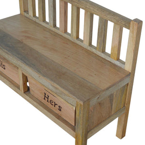 His & Hers Carved Storage Bench | Decorative Bedroom Seating | Hidden Storage
