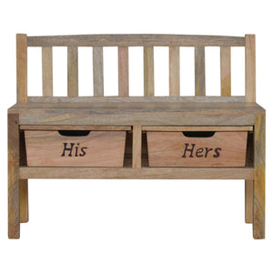 His & Hers Carved Storage Bench | Decorative Bedroom Seating | Hidden Storage
