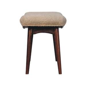Honey Caramel Curved Bench | Solid Mango Wood | Cream Bouclé Upholstered Accent Bench