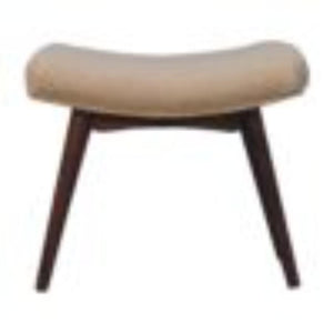 Honey Caramel Curved Bench | Solid Mango Wood | Cream Bouclé Upholstered Accent Bench