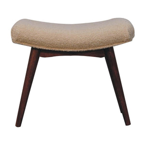 Honey Caramel Curved Bench | Solid Mango Wood | Cream Bouclé Upholstered Accent Bench