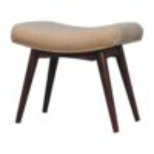 Honey Caramel Curved Bench | Solid Mango Wood | Cream Bouclé Upholstered Accent Bench