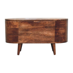 Honey Caramel Rounded Blanket Storage Box | Solid Mango Wood | Honey Caramel Finish | Lift-Up Storage Chest