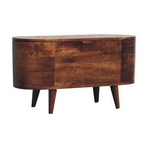 Honey Caramel Rounded Blanket Storage Box | Solid Mango Wood | Honey Caramel Finish | Lift-Up Storage Chest