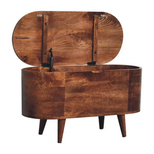 Honey Caramel Rounded Blanket Storage Box | Solid Mango Wood | Honey Caramel Finish | Lift-Up Storage Chest