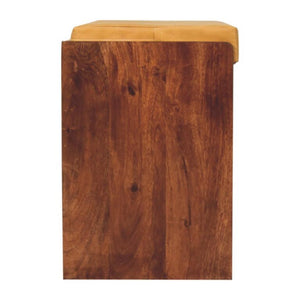 Honey Caramel Shoe Storage Bench | Solid Mango Wood | Buffalo Hide Leather Seat | Pull-Out Shoe Cabinet