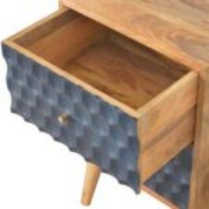 Honeycomb Bedside Table | Solid Mango Wood | Navy Blue Finish | Compact Storage