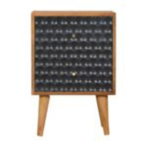 Honeycomb Bedside Table | Solid Mango Wood | Navy Blue Finish | Compact Storage