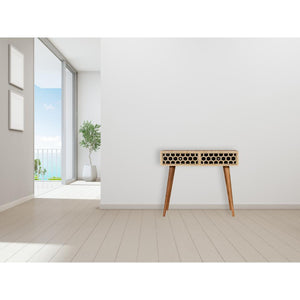 Honeycomb Bone Inlay Console Table | Solid Mango Wood | Black & Ivory Finish | 2 Drawers