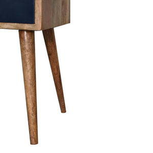 Indigo Mini Bedside Table | Solid Mango Wood | Navy Blue Drawer | Oak Finish