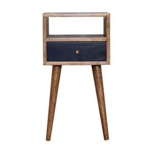 Indigo Mini Bedside Table | Solid Mango Wood | Navy Blue Drawer | Oak Finish