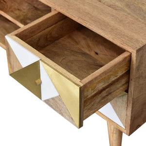 Ivy Marble Detail Media Unit | Solid Mango Wood | Oak Finish | Brass Accent Drawers