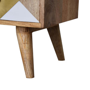 Ivy Marble Detail Media Unit | Solid Mango Wood | Oak Finish | Brass Accent Drawers