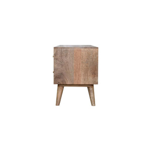 Ivy Marble Detail Media Unit | Solid Mango Wood | Oak Finish | Brass Accent Drawers