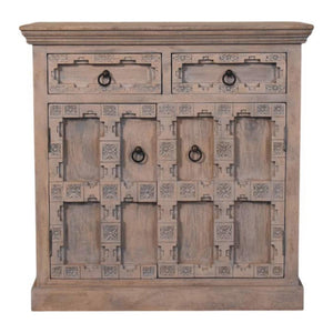 Jaipur Lattice Sideboard | Solid Mango Wood | Acid Wash Finish | 2 Drawer 2 Door Storage Cabinet