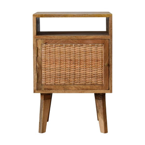 Knit Rattan Door Bedside | Solid Mango Wood | Oak Finish | Nordic Legs