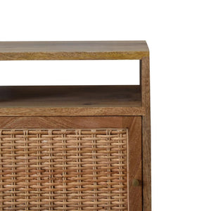 Knit Rattan Door Bedside | Solid Mango Wood | Oak Finish | Nordic Legs