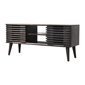 Kobe Slatted Media Unit | Solid Mango Wood | Ash Black Finish | 2 Drawers & 2 Shelves