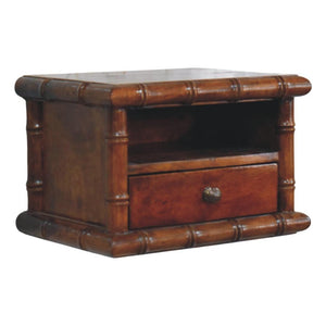 Kora Open Shelf Wall-Mounted Bedside Table | Solid Mango Wood | One Drawer | Chestnut Finish