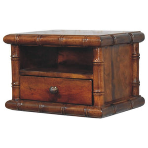 Kora Open Shelf Wall-Mounted Bedside Table | Solid Mango Wood | One Drawer | Chestnut Finish