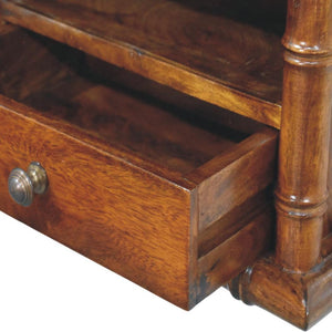 Kora Open Shelf Wall-Mounted Bedside Table | Solid Mango Wood | One Drawer | Chestnut Finish