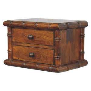 Kora Wall-Mounted Bedside Table | Solid Mango Wood | Two Drawers | Chestnut Finish